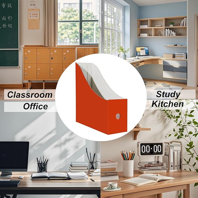 Limitliho 2 Pack Cardboard Magazine Storage Boxes, Vertical File Organizer Box for Desk or Shelves, Book Holder for Classroom,Office,Home(Orange-Red, 10.6" H x 10.2" L x 3.5" W in)