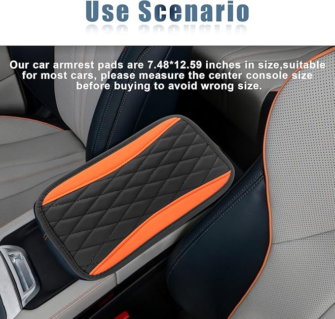 Car Center Console Cover, Universal Leather Waterproof Armrest Seat Box Cover Protector, Comfortable Car Decor Accessories Fit for Most Cars, Vehicles, SUVs-Orange
