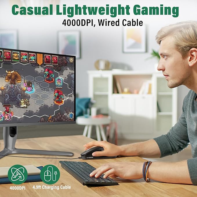 E-YOOSO XuanGui Rechargeable Wireless Mouse,Bluetooth Mouse for Laptop,Tri-Mode 2.4G/BT5.1/USB C,150 Hour Battery Life,5-Level DPI 4000 Max,50g Lightweight,for Laptop/PC/Computer/Mac/Tablet (Black-2)