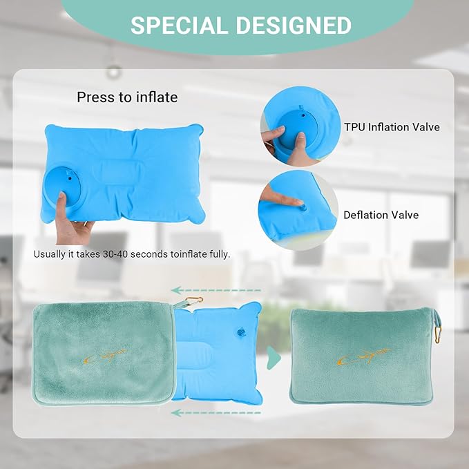 CLEXION Travel Blanket & Pillow Set, 300 GSM Soft Fleece, 60x43 Inches, 3-in-1 Airplane Blanket, Travel Pillow and Blanket Set, Travel Blanket Airplane Compact with Bag, Travel Essentials,Mint Green