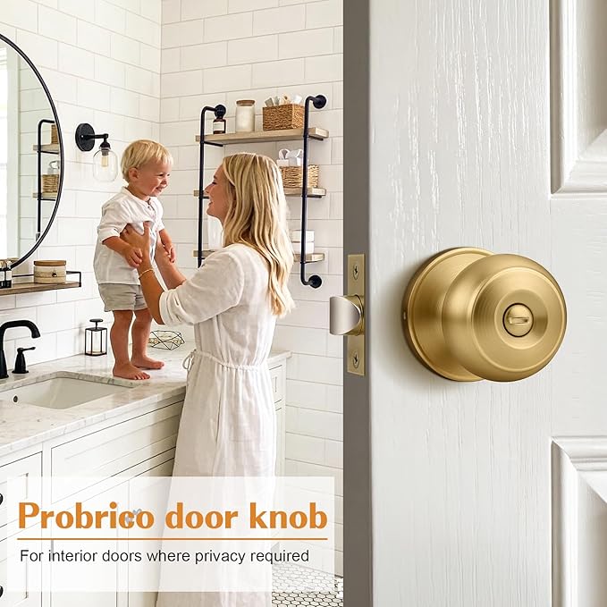 Probrico Champagne Bronze Door Knobs for Bedroom Bathroom, Interior Door Knob with Round Ball, Champagne Privacy Door Knob, 6 Pack