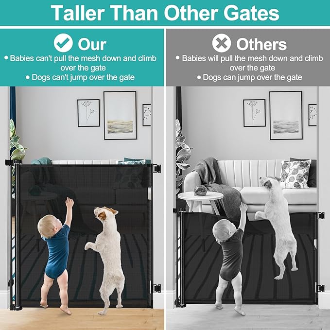 42 Inch Extra Tall Retractable Dog Gate Babies and Dogs Can't Get Under The Gate 55" Wide Retractable Baby Gates Extra Tall Baby Gate for Doorway Extra Tall Pet Gate Extra Tall Dog Gate for The House
