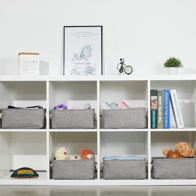 Bidtakay Small Gray Baskets Set of 6 Fabric Storage Bins with Handles 11.8 x 7.8 x 5 inch Collapsible Canvas Organizer Bins Baskets for Organizing Closet Shelf Storage