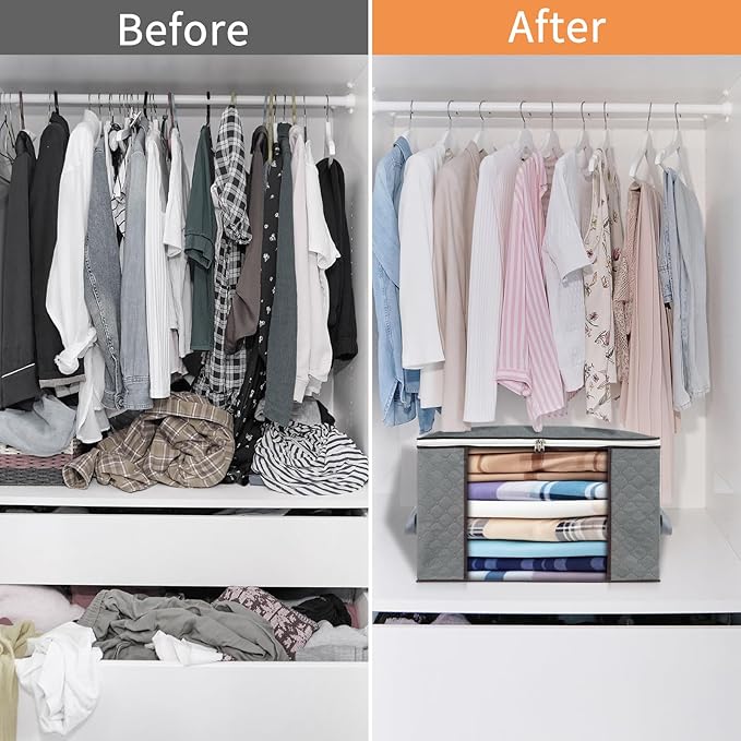 combocube 3 Pack Closet Organizers and Storage Containers, Clothes Storage Bins, Storage Bags with Large Clear Window & Handles for King Comforter, Pillow, Quilt, Bedding, Clothes