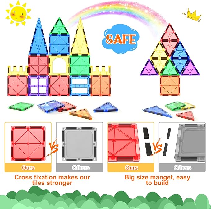 Kids Toys Magnetic Tiles Starter Set Classroom Must Haves, Magnetic Blocks for Toddlers Magnet Building Toys Preschool Montessori Learning Games for 3+ Year Old Boys & Girls