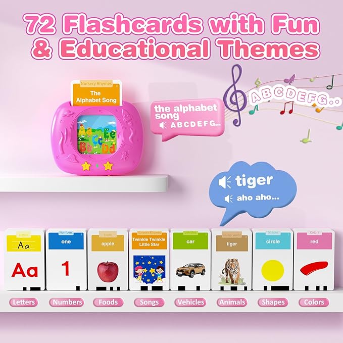 Toddlers Talking Flash Cards with American Accent & 144 Sight Words, Speech Therapy Toys for 3 4 5 6 Years Old Boys and Girls (Pink)