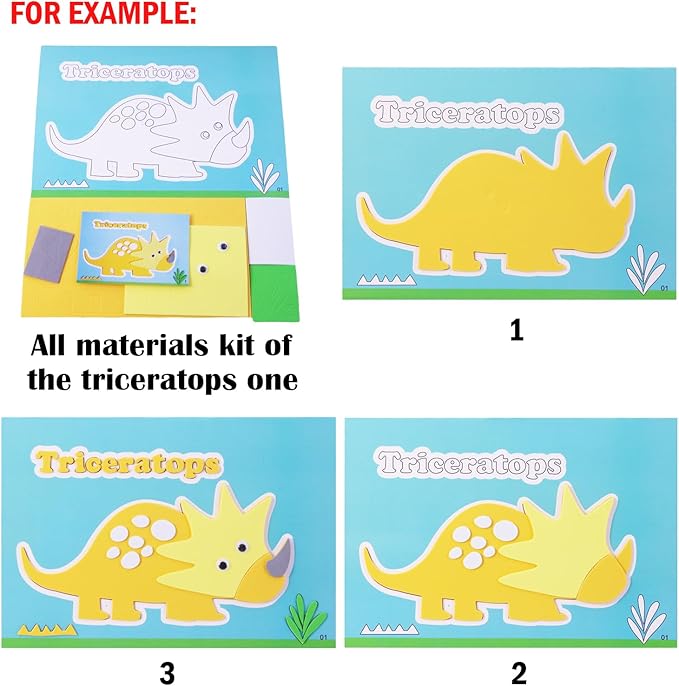 3D EVA Foam Stickers for Toddlers 12PCS Sticky Foam DIY Craft Preschool Art Class Drawing Sticker Puzzle Art Kit for Kids Boys Girls (Dinosaurs)