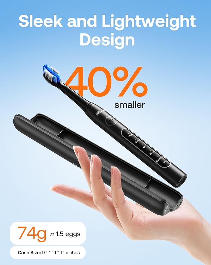 Bitvae Ultrasonic Electric Toothbrush for Adults and Kids, ADA Accepted Travel Electric Toothbrush with Rechargeable 60-Day Battery Life, 8 Toothbrush Heads, 5 Modes, Toothbrush Holder, Black