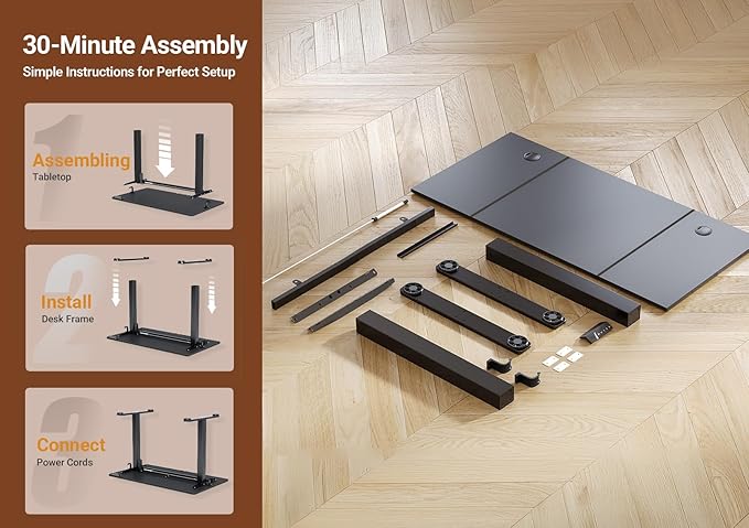 Seang Electric Height Adjustable Standing Desk, 40 x 24 Inch Sit-Stand Workstation with T-Style Frame, 3 Memory Height Options & Built-in Cable Management for Home Office, Black Frame/Black Top