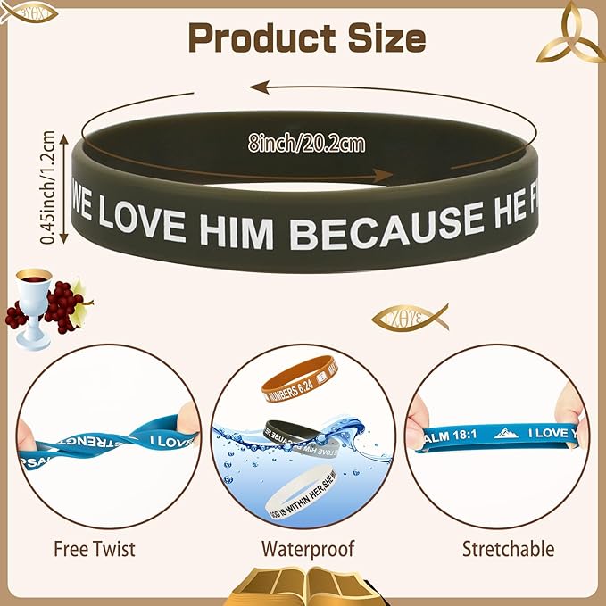 JUNEBRUSHS 42pcs Bible Verse Silicone Bracelets Bulk Inspirational Christian Faith Hope Jesus Rubber Wristbands for Men Women Party Christian Gifts(21 Designs)