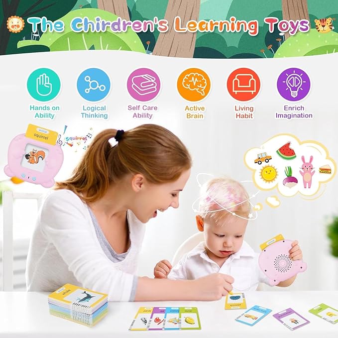 Upgraded Talking Flash Cards for Toddlers, 1 Year Old Boy Girl Birthday Gift, Montessori Toys for 1 2 3 Year Old, 224 Sight Words Flash Cards Kindergarten, Speech Therapy Toys for Toddlers 1-3, Pink