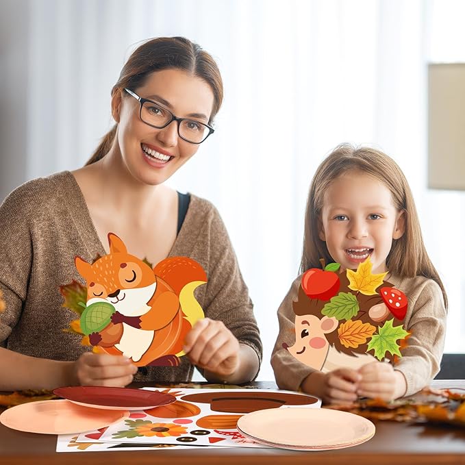 Layhit 24 Pieces Fall Crafts for Kids Fall Plate Craft KitsAutumn Pumpkin Turkey Educational Crafts Thanksgiving DIY Craft Projects for Kids Ages 6-8 8-12 Fall Party Supplies Decorations, 8 Styles