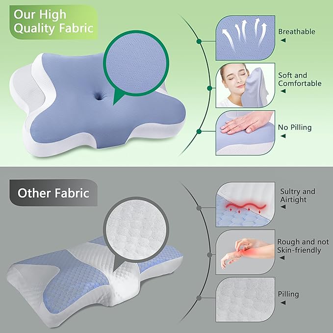 A-Pce JINXIA Cervical Pillows for Sleeping,Ergonomic Orthopedic Neck Support Pillow,Memory Foam Pillow with Removable Pillowcase for Side,Back, Stomach Sleepers, Blue