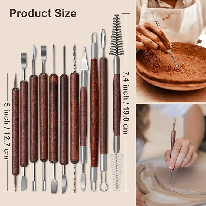 Amrules Clay Tools Kit, 31 PCS Red Pottery Tools, Practical Polymer Clay Sculpting Tools Kit, Air Dry Clay Tools Set for Adults, Pottery Craft, Dotting, Carving, Drawing, Molding, Modeling, Shaping