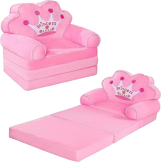 MOONBEEKI Kids Foldable Sofa Bed, Princess Chair for Toddlers 1-3, Pink Cartoon Shape, High Density Foam, Fold Out Couch for Bedroom, Sofa Bed for Girls, 15.1x19.7x2.4 inches, 4.4 lbs