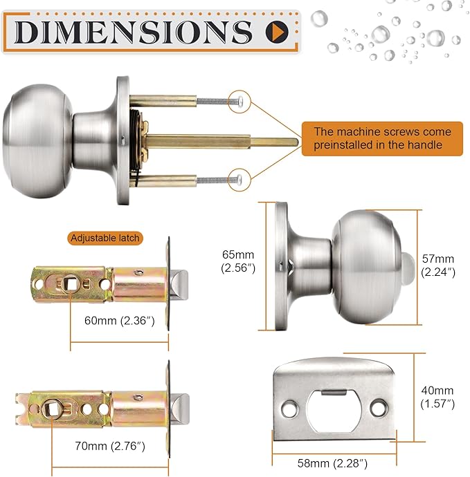 Probrico Brushed Nickel Interior Door Knobs, Privacy Door Knob for Bathroom Bedroom, Stainless Steel Door Knob with Lock for Interior Door, 12 Pack