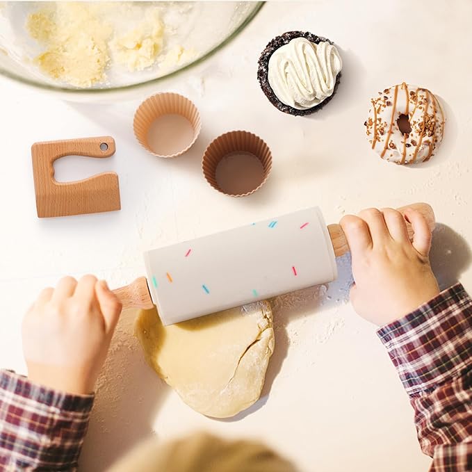 IEATFO Wooden Kids Cooking & Baking Set for Real Cooking, 14 PCS Toddler Montessori Kitchen Tools,Kids Cooking Utensils with Wooden Knife Set,Cutting Board,Apron and Rolling Pin, Food Grade Materials