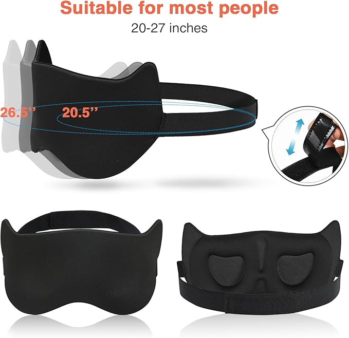 AMAZKER Cute Sleep Eye Mask for Kids, 3D Contoured Cup Sleeping Mask & Blindfold, Concave Molded Night Sleep Mask, Block Out Light, Soft Comfort Eye Shade Cover for Travel Yoga Nap,KD