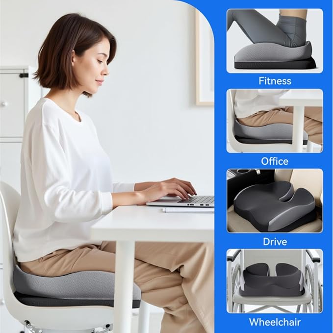 Seat Cushions for Office Chairs Wheelchair Cushion for Long Sitting Back Pain，Memory Foam Seat Car Computer Desk Chair Cushion，Coccyx Cushion for Tailbone Pain Relief Cushion Office Chair Butt Pillow