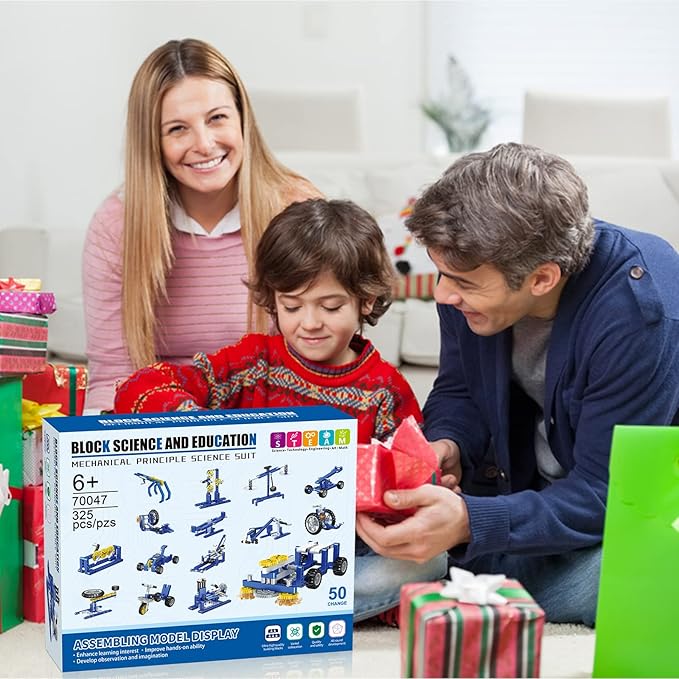 Mechanical Building Toys for Boys Age 8-12, 50 STEM Projects for Kids Ages 8-12 with 325 PCS Building Blocks, STEM Toys for 6 7 8 9 10 Year Old Boys, Science Kit Birthday Xmas Gifts for Kids 6+