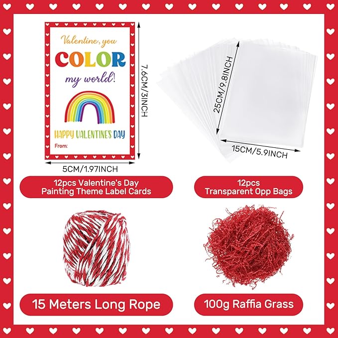 74 Pcs Valentine's Day Mini Watercolor Paint Set with Easel, Valentines Gift Watercolor Painting Bulk 8 Colors Watercolor Paints with Cards for Party Art Supplies Beginner Painting