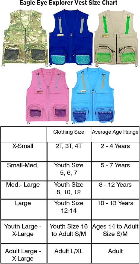 Light Blue Kids X-Small Safety Cargo Vest with Hat Fits Size 2T-4T (Light Blue, X-Small)