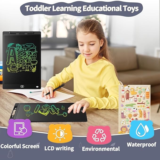 [2 Pack] Genialba LCD Writing Tablet 8.5-Inch Colorful Doodle Board, Toddler Learning Educational Toys Gifts for 3-8 Years Old Girls and Boys, Electronic Drawing Pad for Kids (Pink&Black)