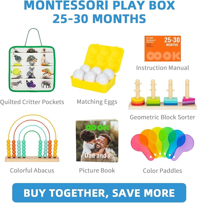 Montessori Toys for 2 Year Old, 7 in 1 Early Educationa Toy with Busy Book, Matching Eggs, Stacking Toys, Abacus for Kids Math and More, Nice Fine Motor Skill and Brain Development for Kids