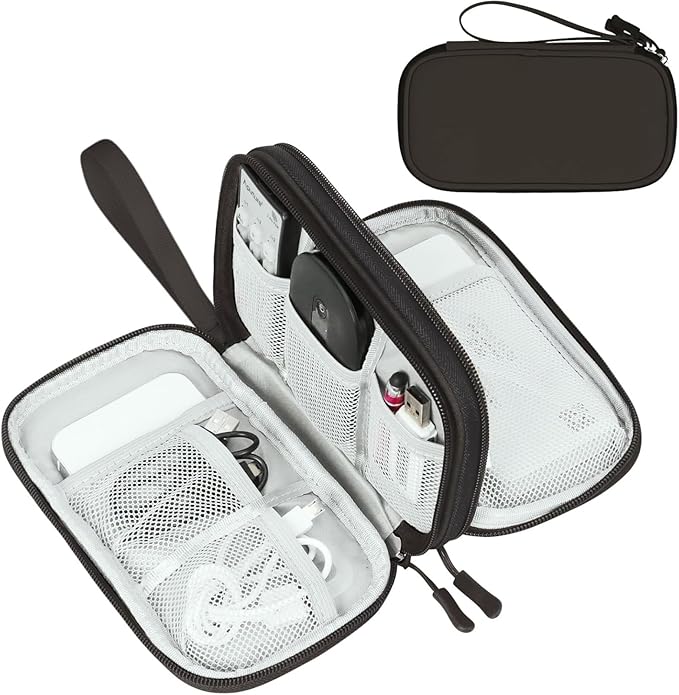 FYY Electronic Organizer, Travel Cable Organizer Bag Pouch Electronic Accessories Carry Case Portable Waterproof Double Layers Storage Bag for Cable, Charger, Phone, Earphone, Medium Size- Coffee
