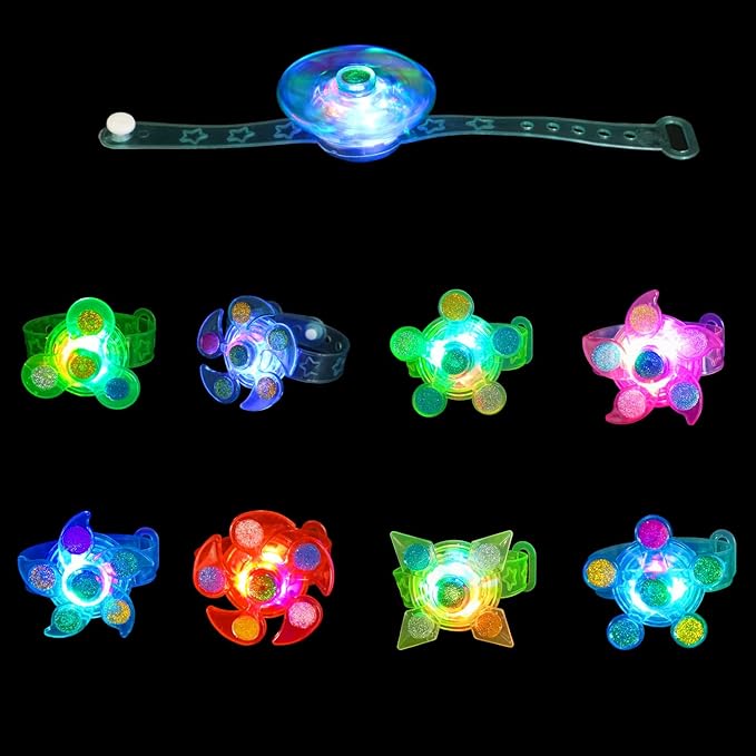 25 Pack LED Light Up Fidget Spinner Bracelets Favors For Kids 4-8 8-12,Glow in The Dark Party Supplies,Birthday Gifts,Treasure Box Toys for Classroom,Carnival Prizes,Pinata Goodie Bags Stuffers
