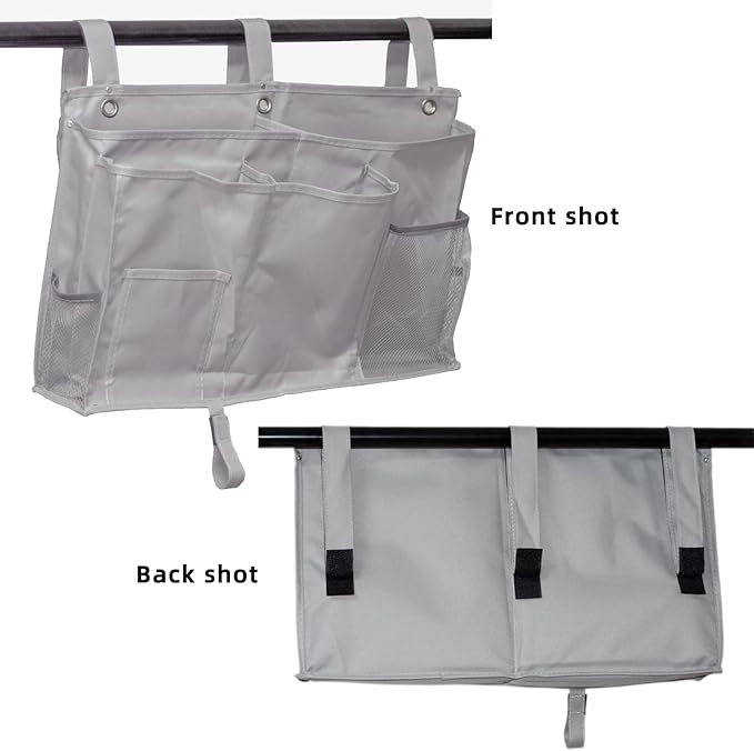 Bedside Organizer, Durable Bunk Bed Caddy, Multi-Pocket Hanging Storage Bag for College Dorm, Home, Hospital and Baby Stroller, Easy Installation, Metal Rivets Added, Oxford Fabric(Gray)
