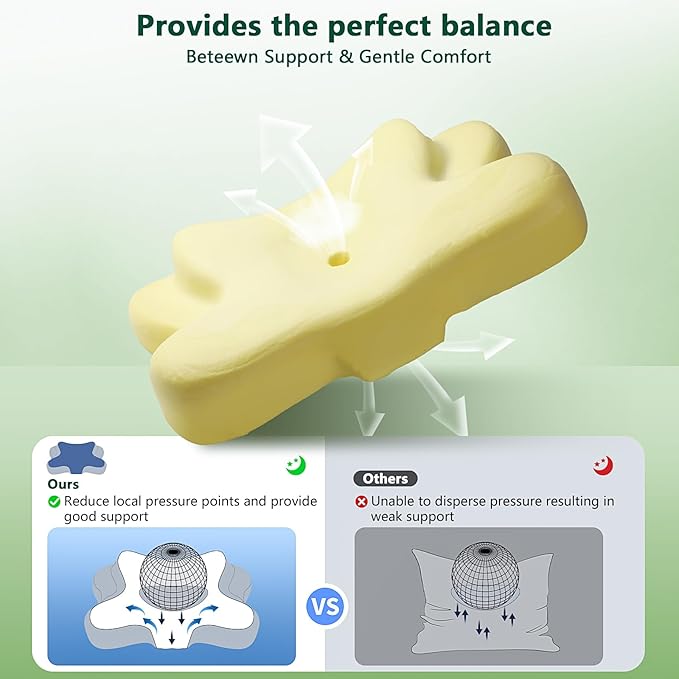 A-Pce JINXIA Cervical Pillows for Sleeping,Ergonomic Orthopedic Neck Support Pillow,Memory Foam Pillow with Removable Pillowcase for Side,Back, Stomach Sleepers, Blue