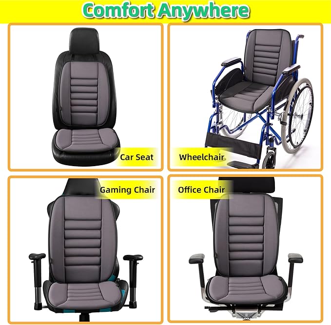 kingphenix Car Seat Cushion with Back Support Pillow: Enhanced Comfort Memory Foam Design for Pain Relief, Ideal for Drivers and Office Use - Ergonomic Lumbar Comfort for Long Sitting - Dark Grey