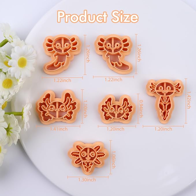 Puocaon Salamander Polymer Clay Cutters - 6 Pcs Axolotl Clay Cutters for Polymer Clay Earrings, Cute Axolotl Polymer Clay Jewelry Cutters, Animal Clay Jewelry Cutters for Earrings Making