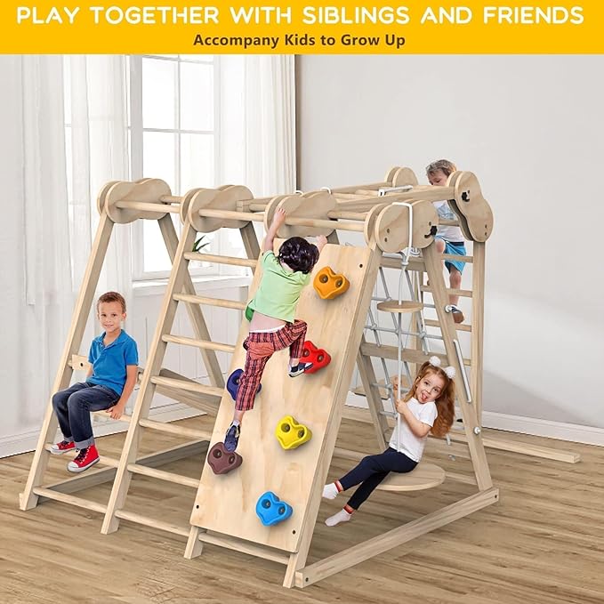Climbing Toys for Toddlers, Jungle Gym, Montessori Playground Sets, Multifunction Toddler Climbing Toys, Indoor Kids Playground with Slides, Climbing / Net, Monkey Bars, Rope Ladders and Swings 02