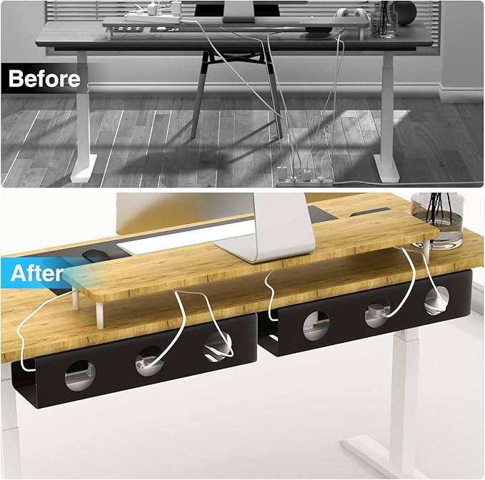 Self-Adhesive Under Desk Cable Management Tray 2 Pcs Steel Under Desk Wires Organizer Power Strip Management No Drill Under Table Organizer for Cable Storage Holder for Office Home Table