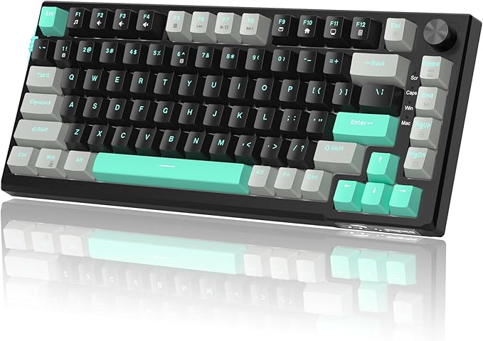 MageGee SKY81 75% Mechanical Gaming Keyboard, Gasket Hot Swappable Wired Custom Creamy Keyboard with 5-Layer Sound Dampening, Knob Control, RGB Backlit, NKRO for Win/Mac (Dark Elf, Blue Whale Switch)