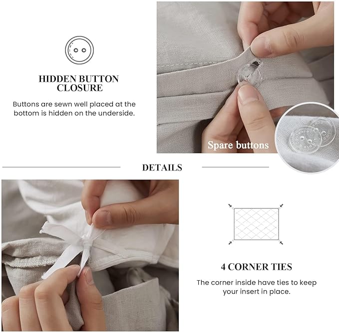 Simple&Opulence 100% Linen Duvet Cover Set, 3 PCS Natural French Flax Light Grey Ruffle Duvet Cover Full Size, Breathable Comfy Linen Bedding Comforter Cover with 2 Pillowcases (Light Grey, 78" X 86")