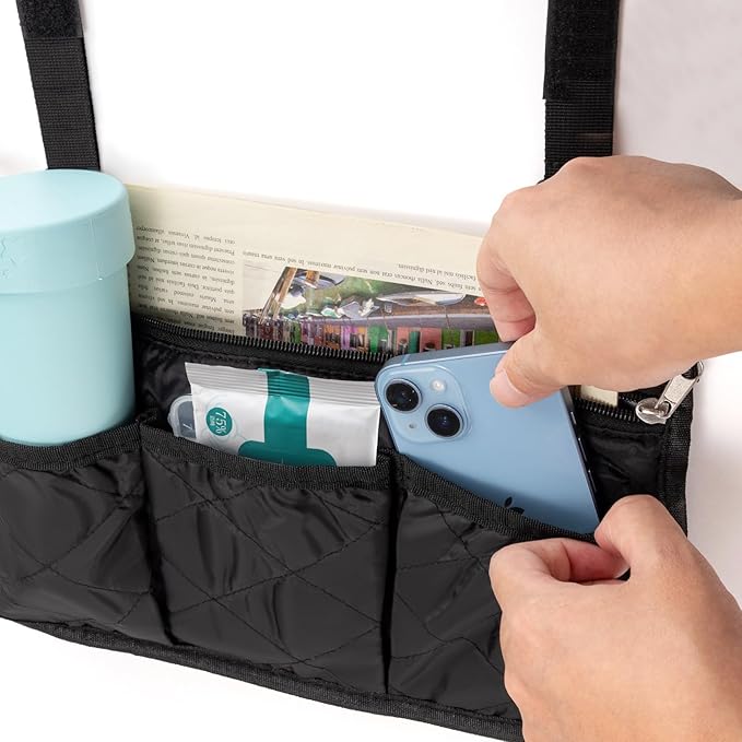 Noverlife 2 Pack Lengthened Wheelchair Side Organizer Bags, Detachable Band Wheelchair Armrest Storage Pouch for Walker, Rollator Bag Wheelchair Pouch Side Pocket Storage Bag for Electric Wheelchairs