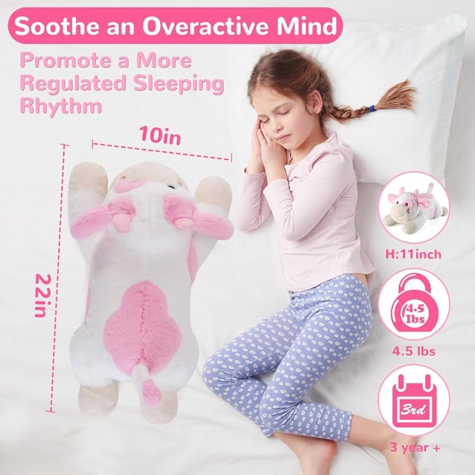 Cow Weighted Stuffed Animals - 22 Inch 4.5 Pounds Weighted Plushies Cow Stuffed Animals - Big Plush Pillow - Cute Plush Toys Gifts for Kids & Adults (22" 4.5 lbs Pink)