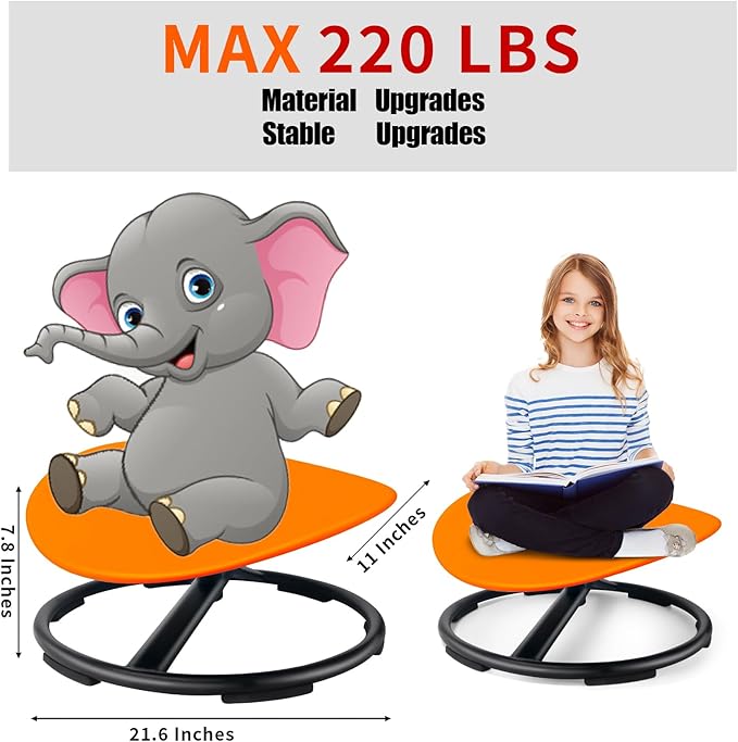 Kids Sensory Swivel Chair, Autism Sensory Chair, Spinning Chair for Autistic Kids, Small Space, Spin Seat, Metal Base, Non-Slip Design, Orange