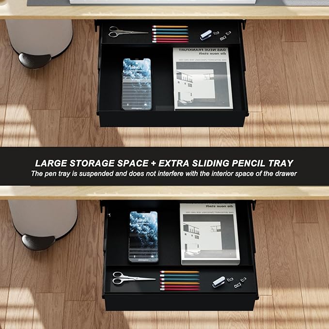 Under Desk Drawer (22.6''x10''x2.8'') with Sliding Pencil Tray, Office Desk Drawer Attachment, Extra Storage Organizer