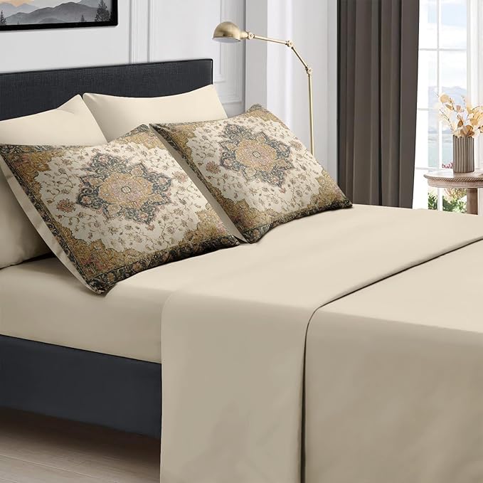 Comforter Set Twin Size, Vintage Medallion 5 Pcs Bedding for Kids and Adults, Floral Distressed Bed Sheet Sets with Fitted Sheet Pillowcases & Shams for Bedroom Bed Decor