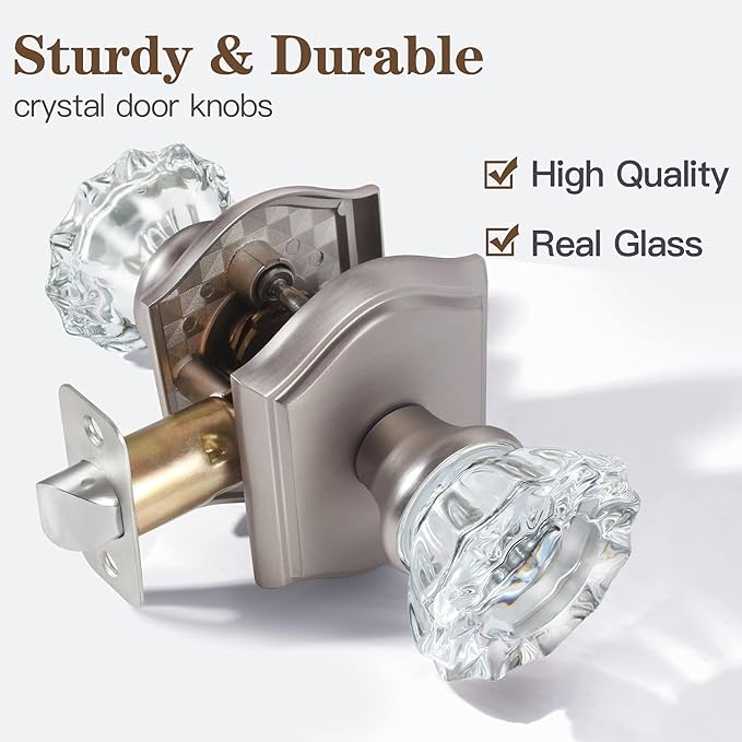 CLCTK Antique Crystal Door Knobs for Interior Doors, Hall and Closet Door Knobs Brushed Nickel Finish