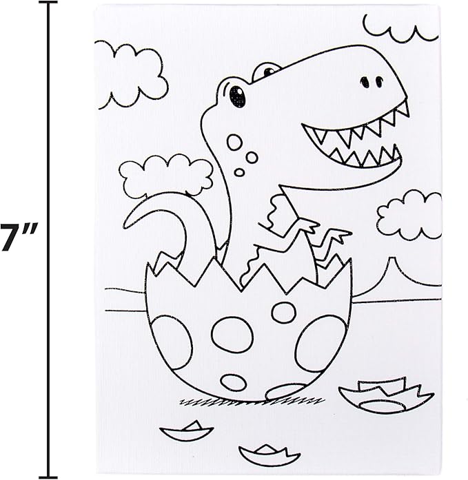 Horizon Group USA Pre-Printed Canvas & Paint Art Set. Ready to Paint 5" x 7" Canvas Panels, 12 Tempera Paints, 6 Easy-Grip Assorted Paintbrushes Included. Dino, Space & Food.