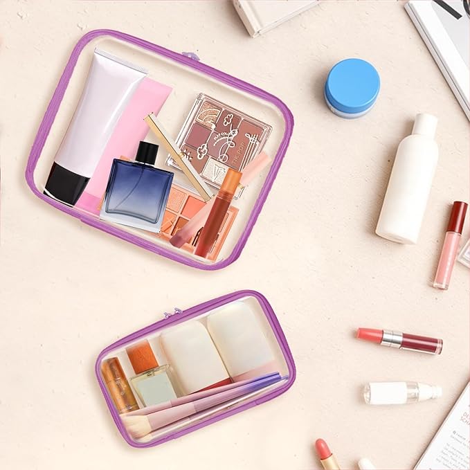 Clear Hard Shell Zipper Case,Clear Toy Storage Pouch,Waterproof Transparent Organizer Comestic Case for Travel, Office, Home(Purple, 2*S)