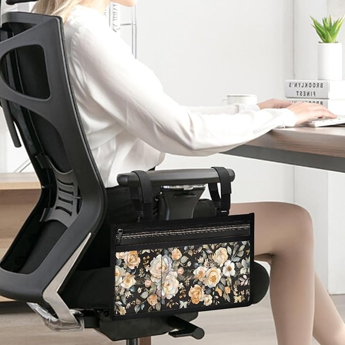 ZOUTAIRONG Flowers Wheelchair Side Bag, Wheel Chair Accessories - Arm Rest Storage Pouch Organizer to Hang on Side, Fits Walkers, Rollators, Scooters, for Men and Women