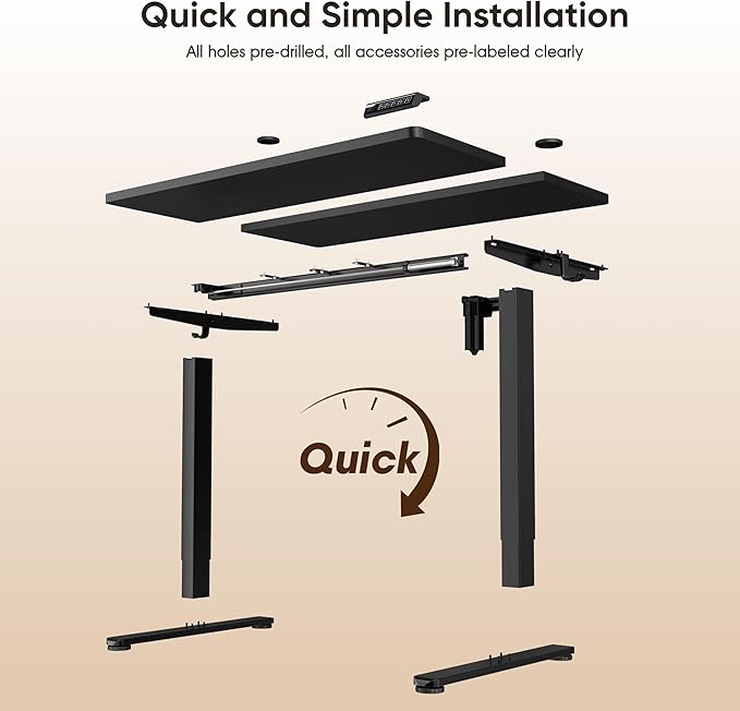 Monomi Electric Height Adjustable Standing Desk, 55x24 Inches, Ergonomic Home Office Sit/Stand Up Desk with Two-Piece Desktop (Black Steel Frame/Black Top)