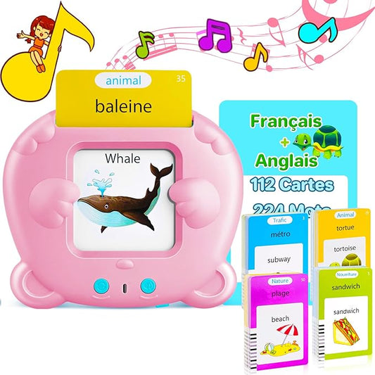 French & English Talking Flash Cards for Toddler, Learning Montessori Toys with 224 Sight Words, Speech Therapy Toys, Children's Sensory Preschool Learning Educational Birthday Gifts