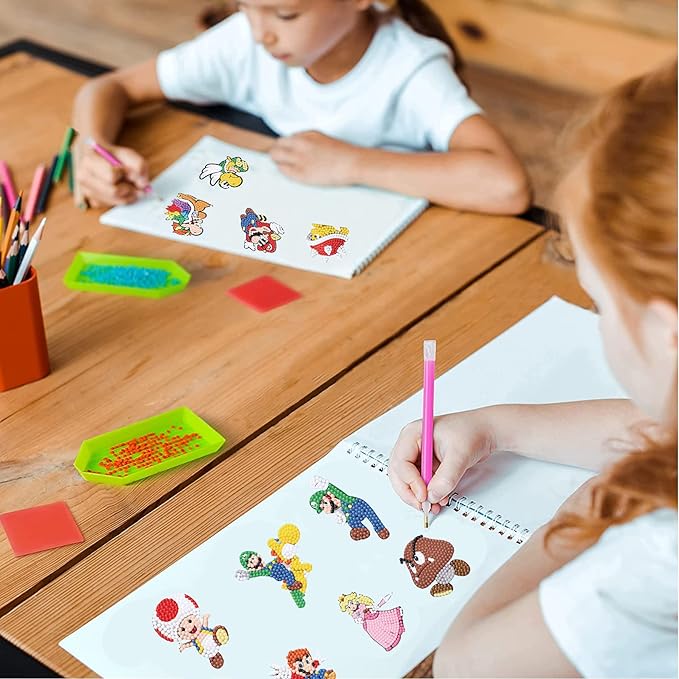 16 Pcs Diamond Art Stickers Kits for Kids, DIY Cartoon Paint by Numbers Diamonds Mosaic Stickers for Kids Arts Diamond Craft Stickers for Kids and Adult Beginners